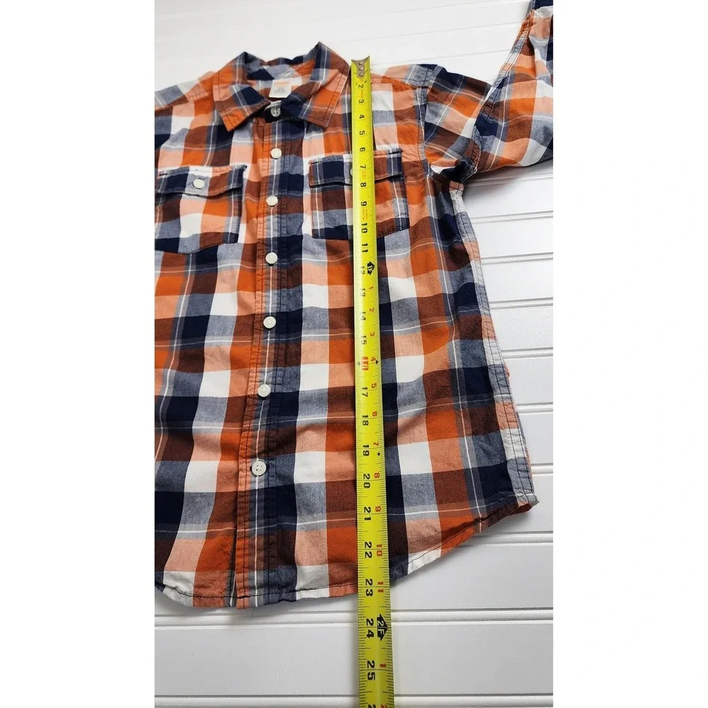 Gymboree‎ Kids Boys Medium 7/8 Plaid Long Sleeve Button Up Shirt Orange Navy